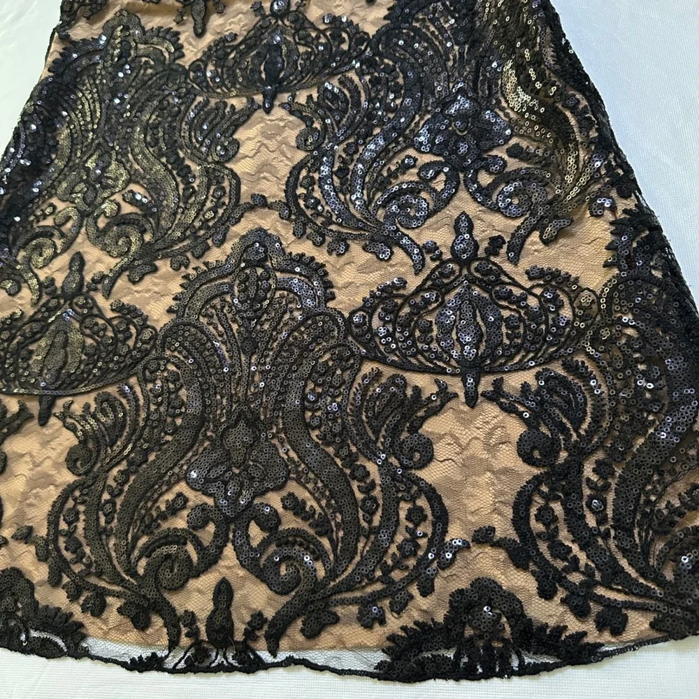 Free People Night Shimmers Mini Dress 8 Plunge Sequin Lace Nude Party Whimsigoth